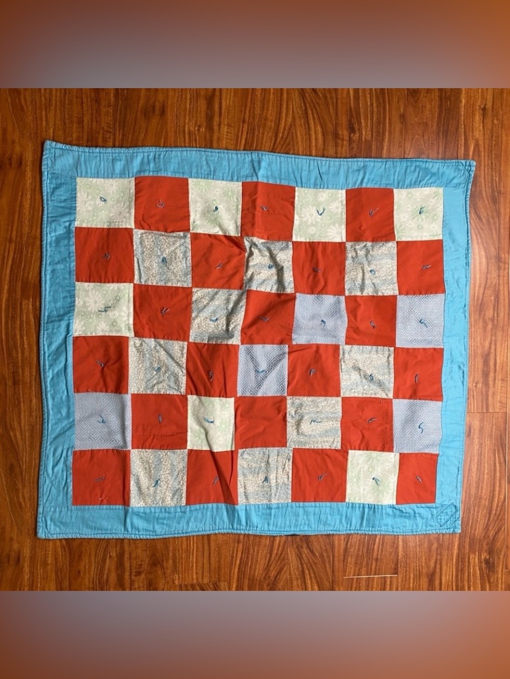 Project Linus Red Blue Checker Reversible Baby Kids Quilt 35.5" x 40" Home Decor